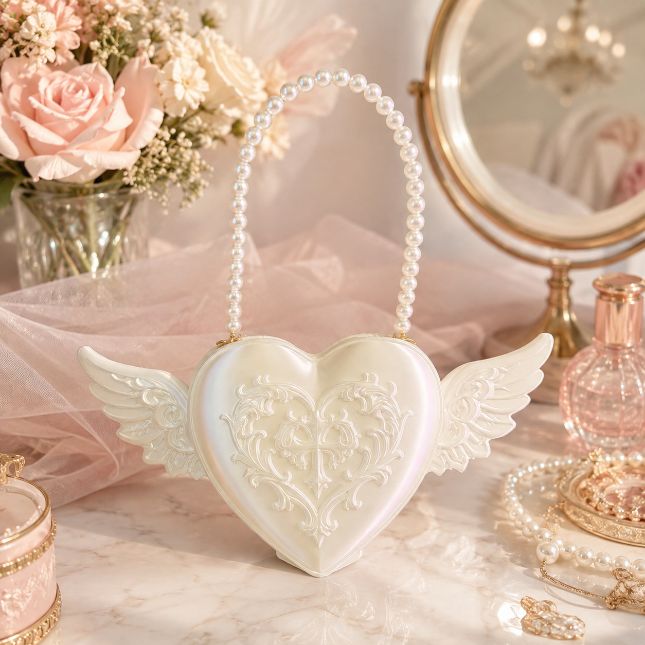 Angelic Winged Heart 3D Printed Handbag | Custom Color | Baptism, Easter & Special Occasion Purse