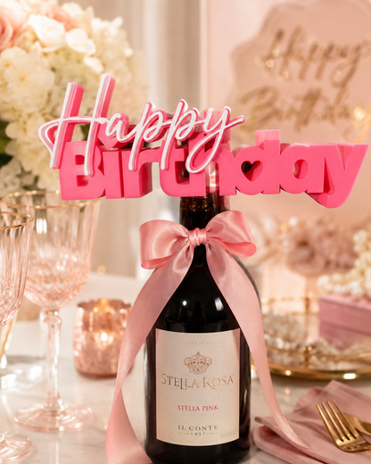 3D Printed Happy Birthday Wine Bottle Topper with Floral Holders