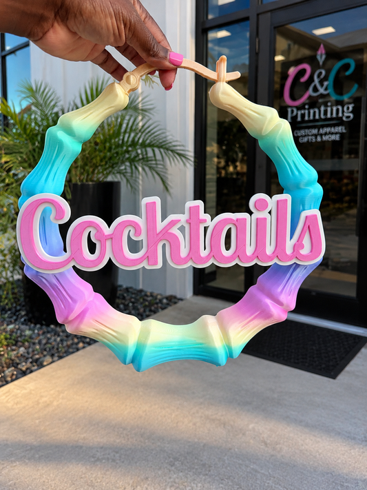 3D Printed Bamboo Hoop Earring Wall Art – Retro 90s Inspired Custom Name Decor
