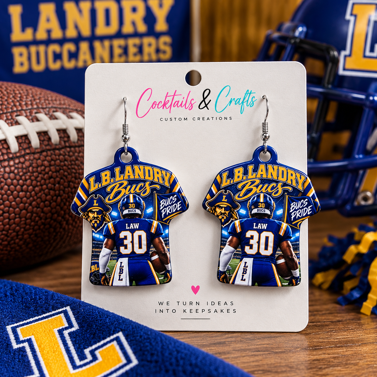 Custom School Spirit Jersey Earrings | Personalized Football Earrings