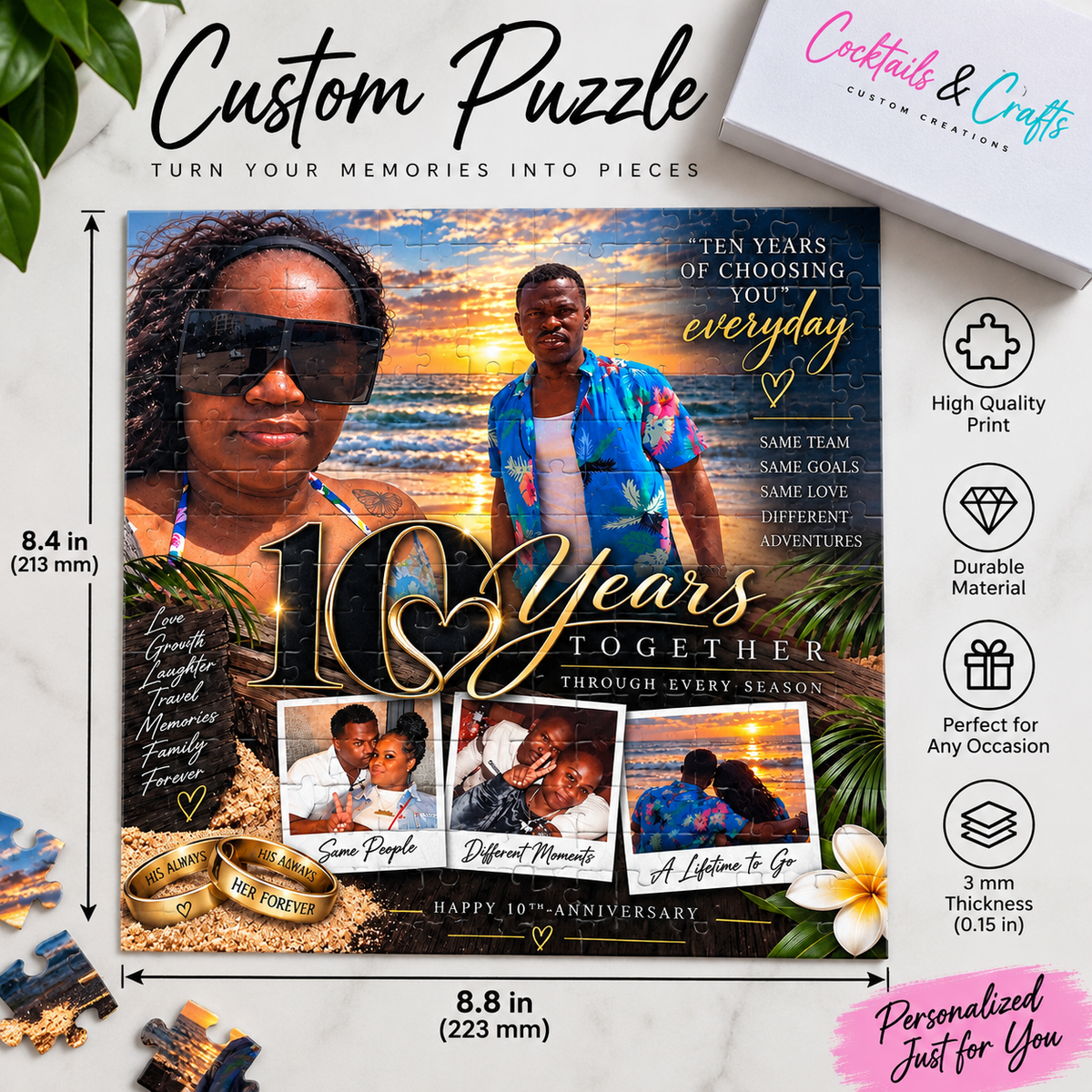 Custom Photo Puzzle | Personalized Anniversary, Memorial & Keepsake Puzzle 8.8” W × 8.4”