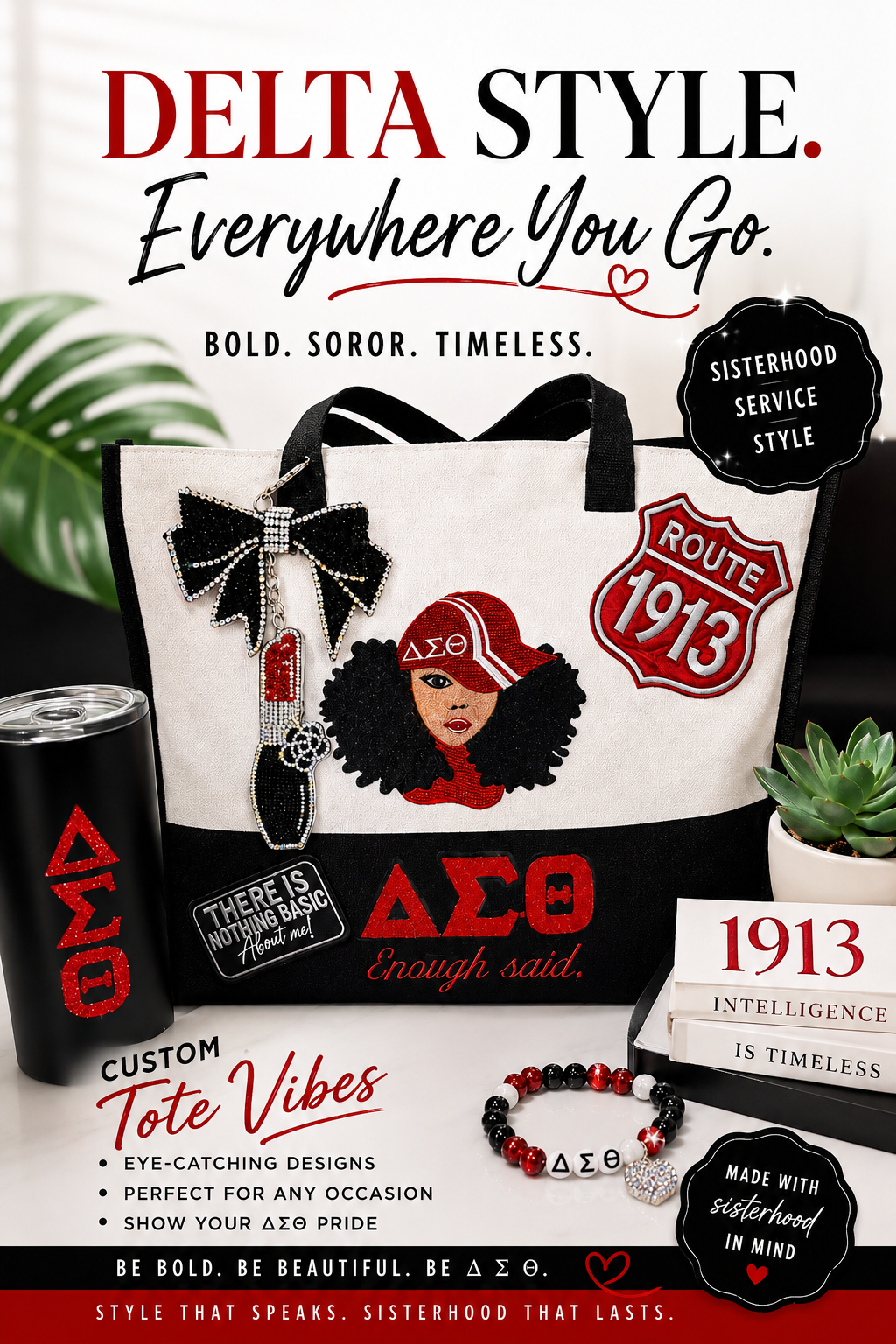 Custom Embroidered Delta Sigma Theta Tote Bag | Made to Order Greek Sorority Tote