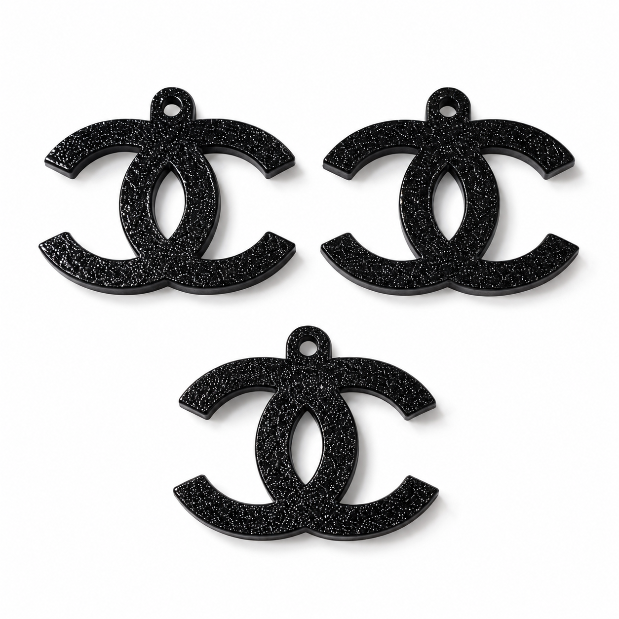 3D Printed Black Double-C Necklace Charm & Earrings