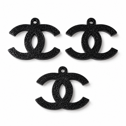 3D Printed Black Double-C Necklace Charm & Earrings