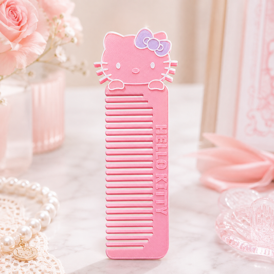 3D Printed Pink Kitty Comb | Cute Character Hair Comb