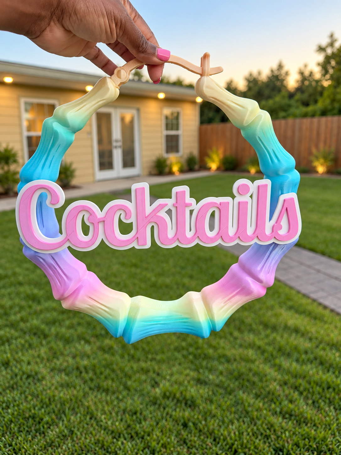 3D Printed Bamboo Hoop Earring Wall Art – Retro 90s Inspired Custom Name Decor