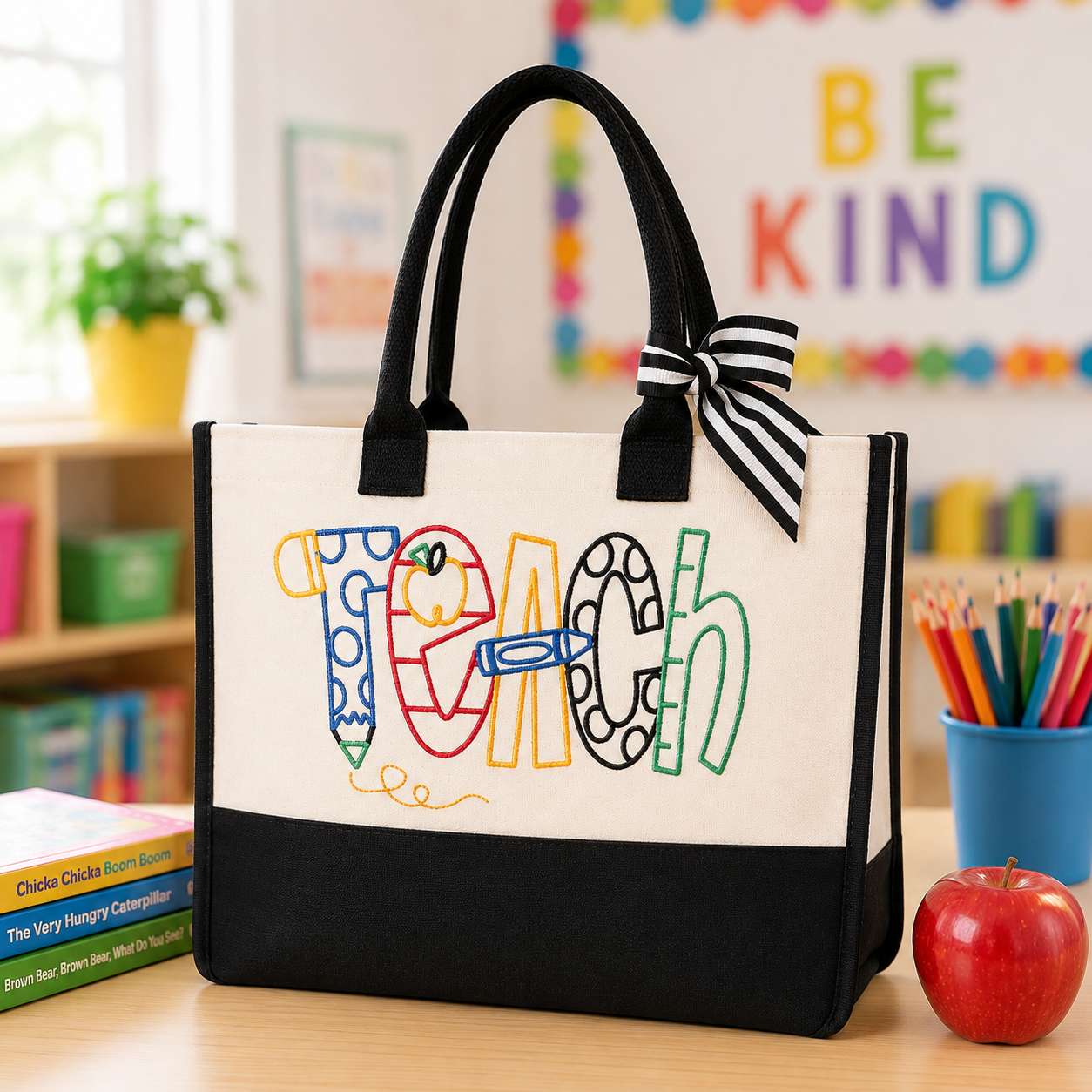 Teach Embroidered Teacher Tote