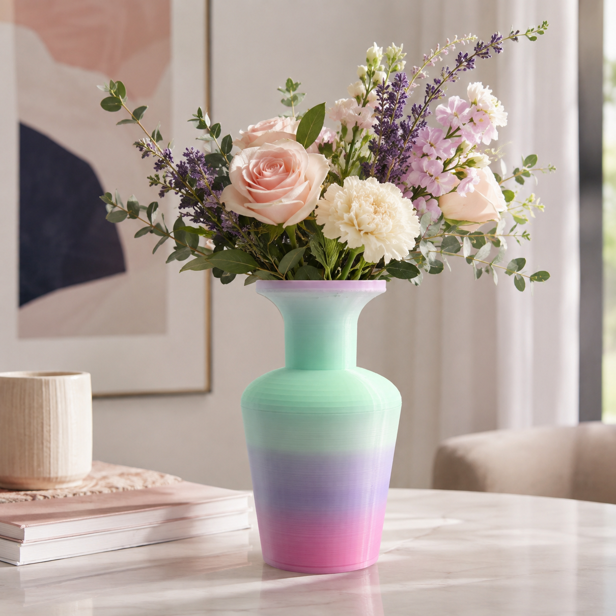 3D Printed Pastel Flower Vase | Decorative Gradient Vase