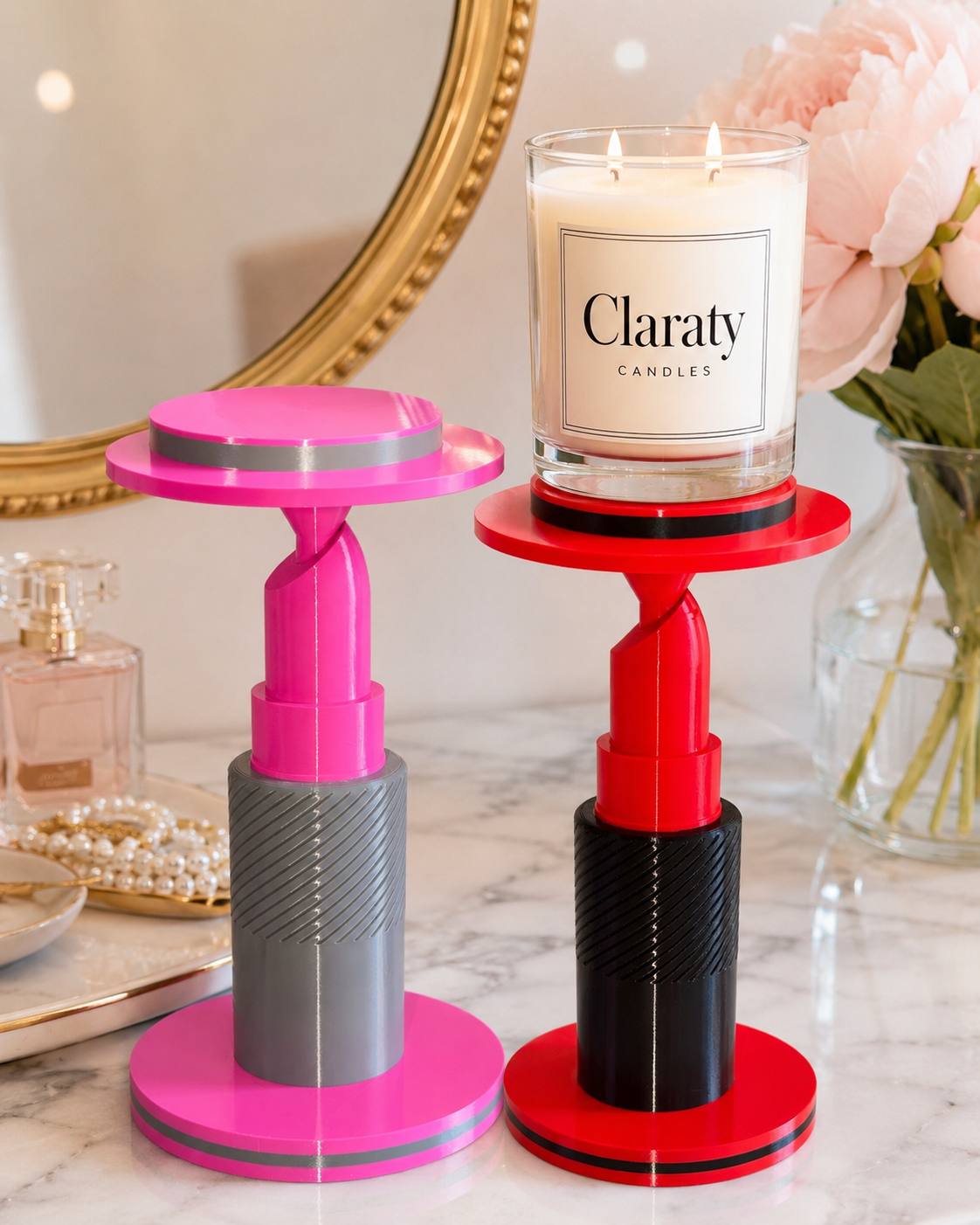 3D Printed Lipstick Candle Holder – Decorative Candle Stand Red