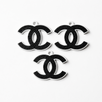 3D Printed Black Double-C Necklace Charm & Earrings 2-tone