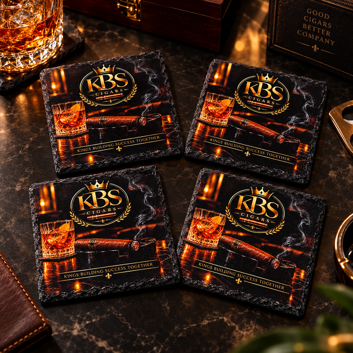 Personalized Premium Slate Coaster Set – Custom Logo, Business & Gift Design (4pc Set)