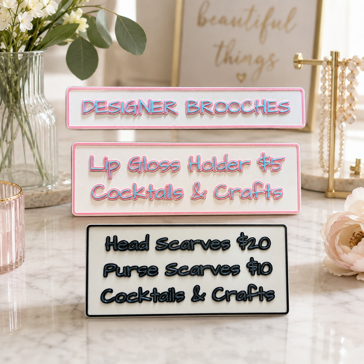 Custom 3D Printed Vendor Display Signs | Product &amp; Price Table Signs