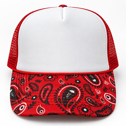 Red Paisley Print Foam Trucker Hat