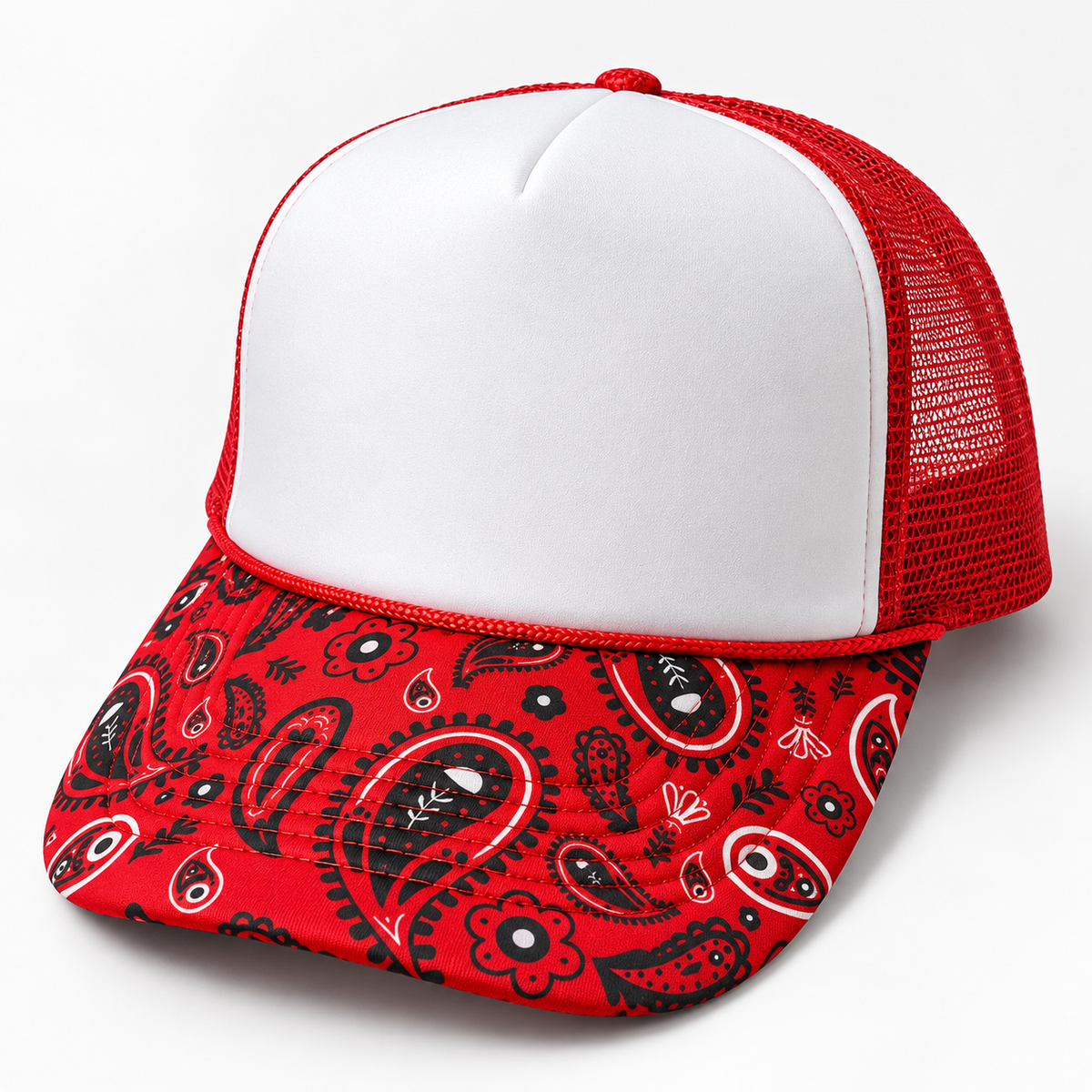 Red Paisley Print Foam Trucker Hat