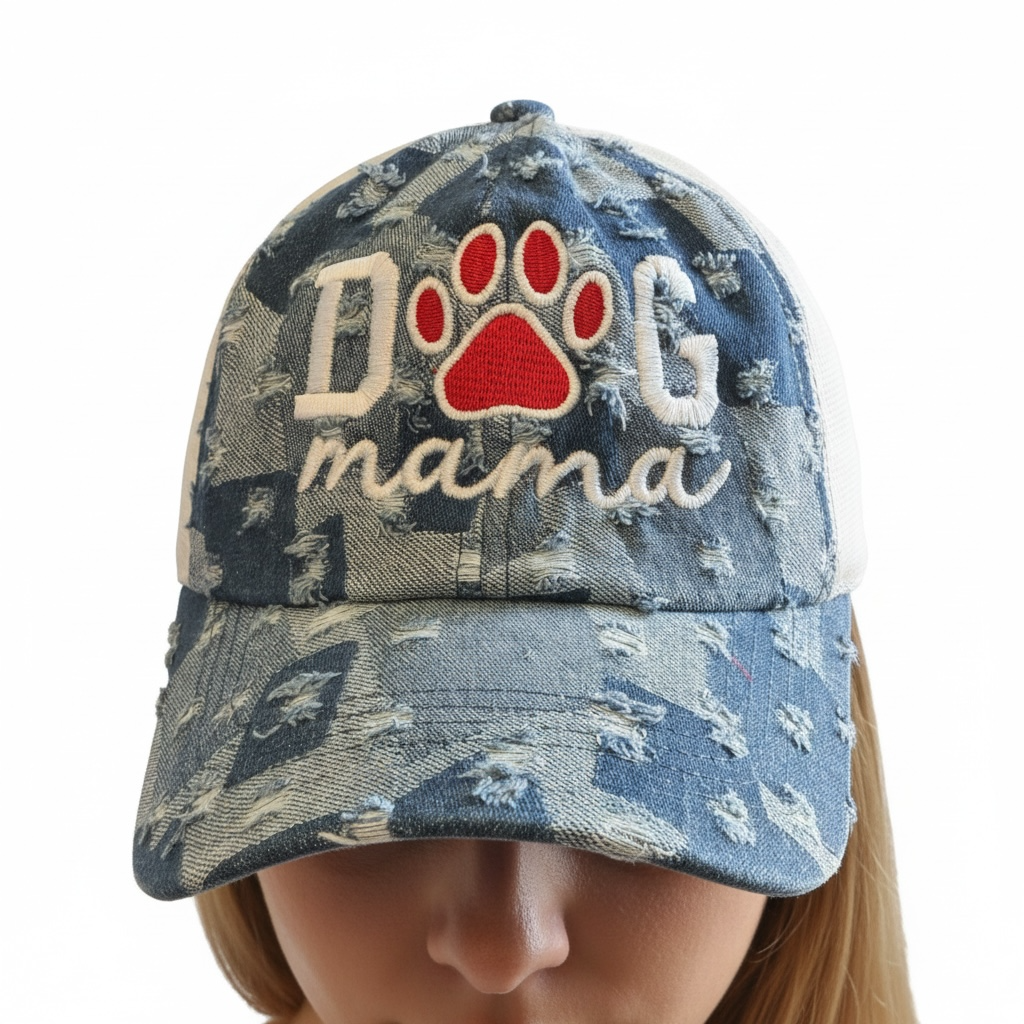 Custom Distressed Dog Mom denim cap