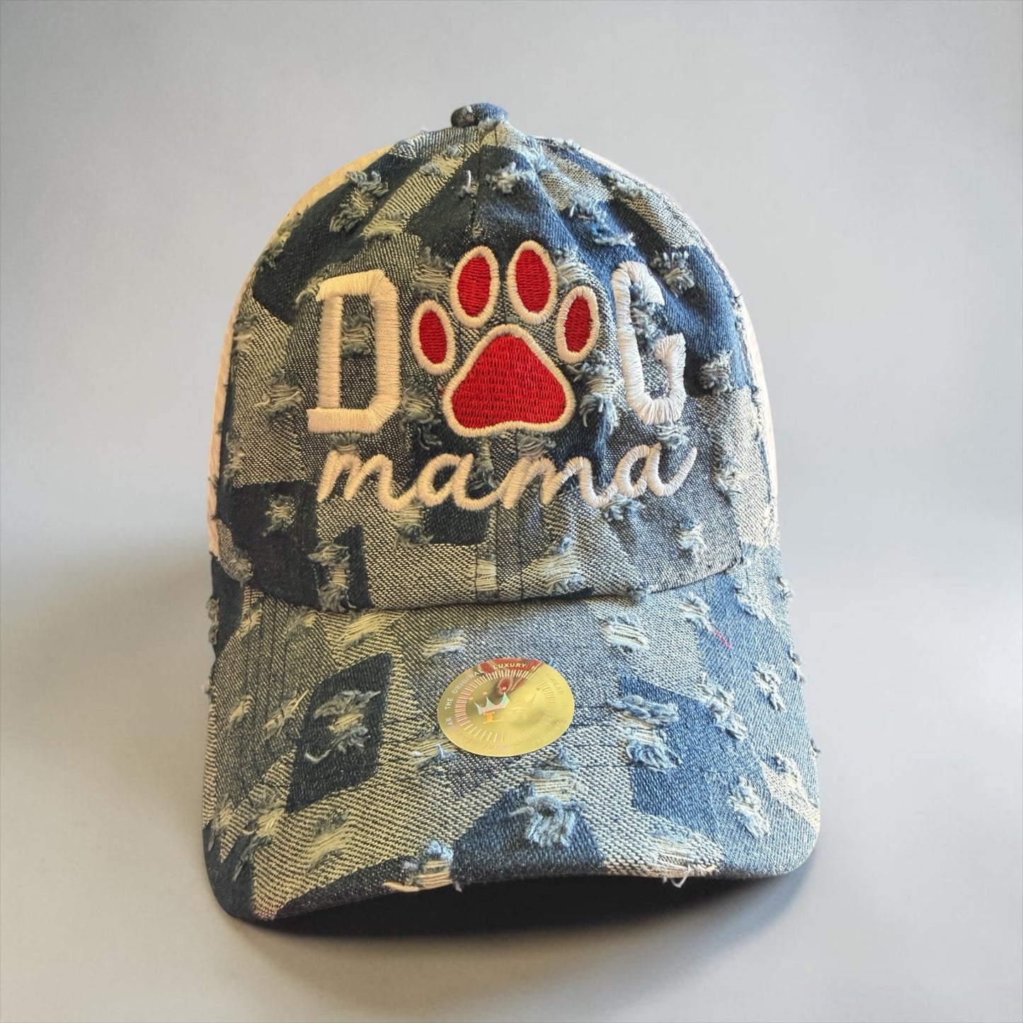 Custom Distressed Dog Mom denim cap