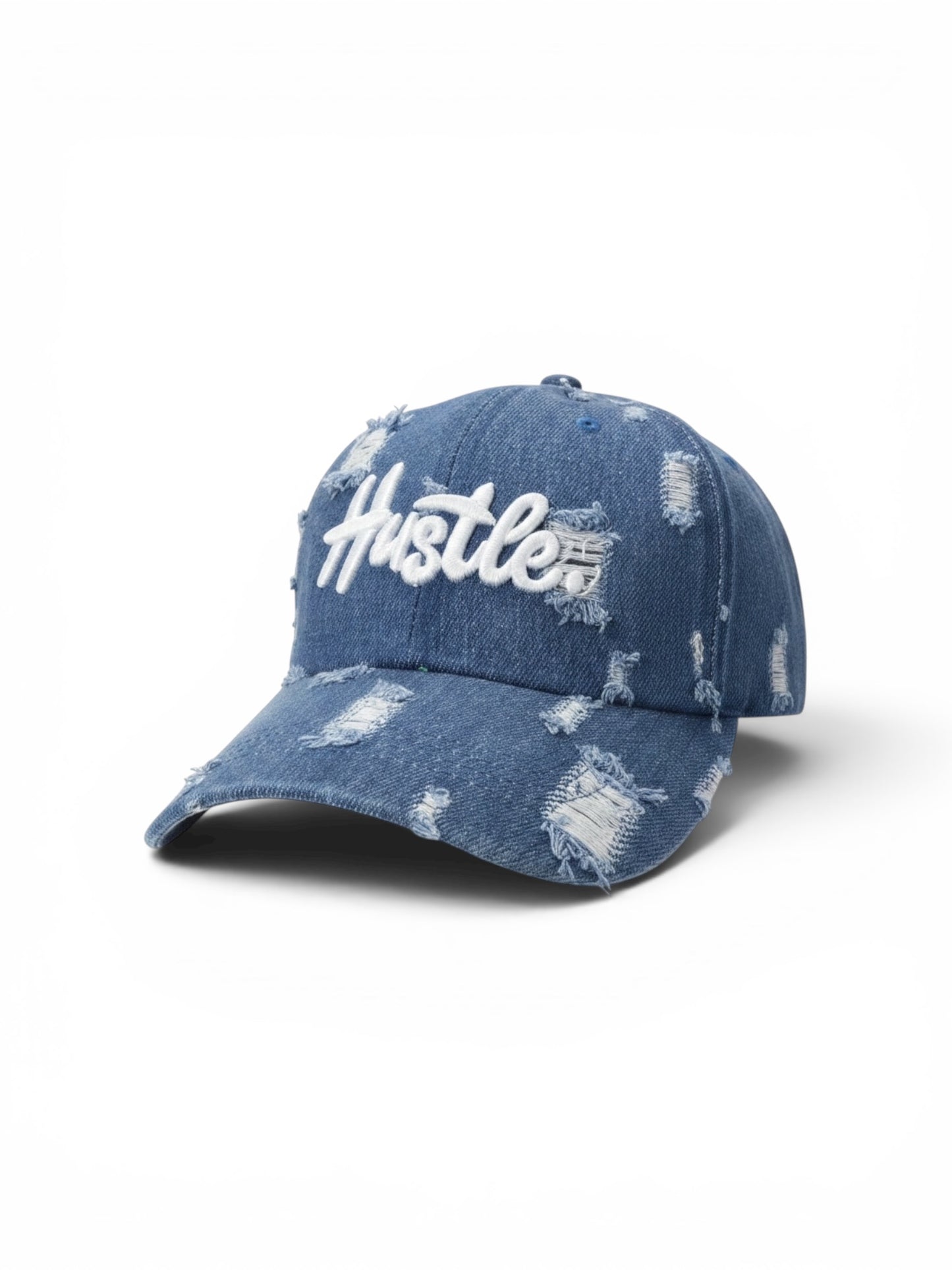 Custom Distressed “Hustle” denim cap