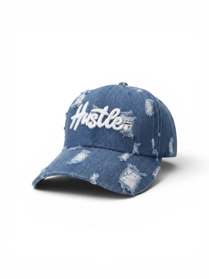 Custom Distressed “Hustle” denim cap