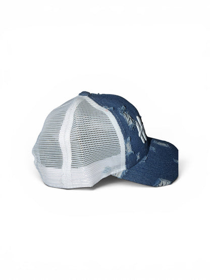 Custom Distressed “Hustle” denim cap