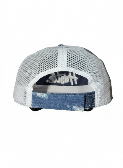 Custom Distressed “Hustle” denim cap