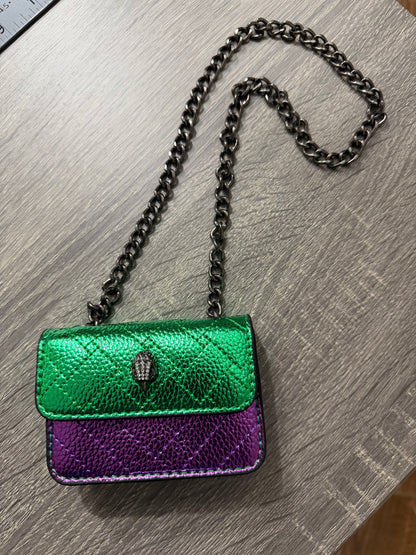 Mardi Gras Mini Metallic Chain Crossbody Bag (Green & Purple)