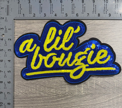 A lil bougie sequin script patch (blue)