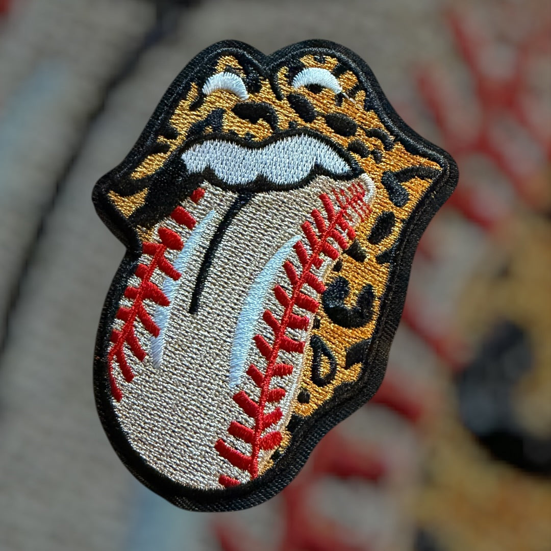 Leopard Baseball Tongue Embroidered Patch