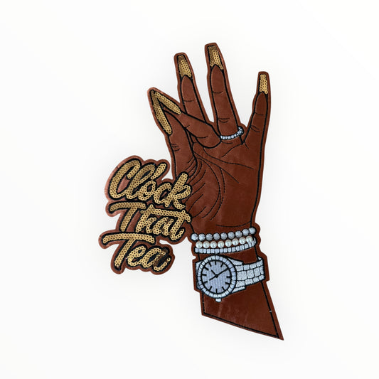 Clock Your Tea Gold Hand LARGE Patch
