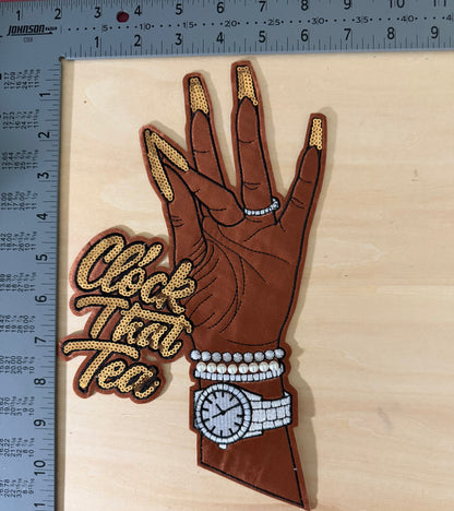 Clock Your Tea Gold Hand LARGE Patch