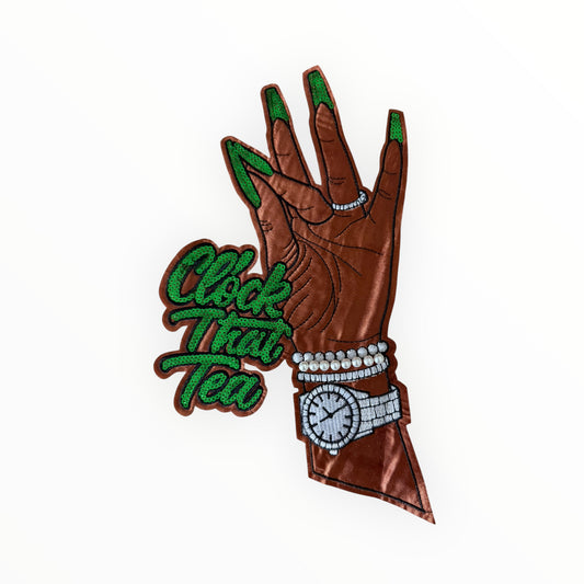 Clock Your Tea Green Hand LARGE Patch