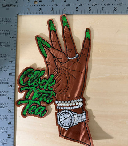 Clock Your Tea Green Hand LARGE Patch