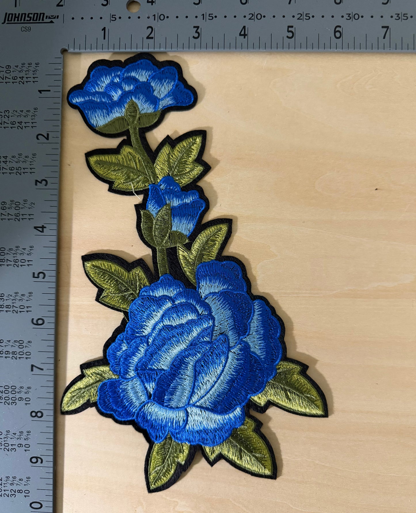 Blue Rose Embroidered Floral LARGE Patch