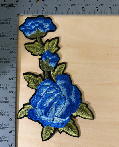 Blue Rose Embroidered Floral LARGE Patch