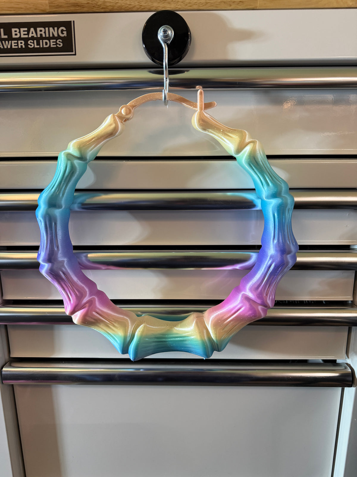 3D Printed Bamboo Hoop Earring Wall Art – Retro 90s Inspired Custom Name Decor