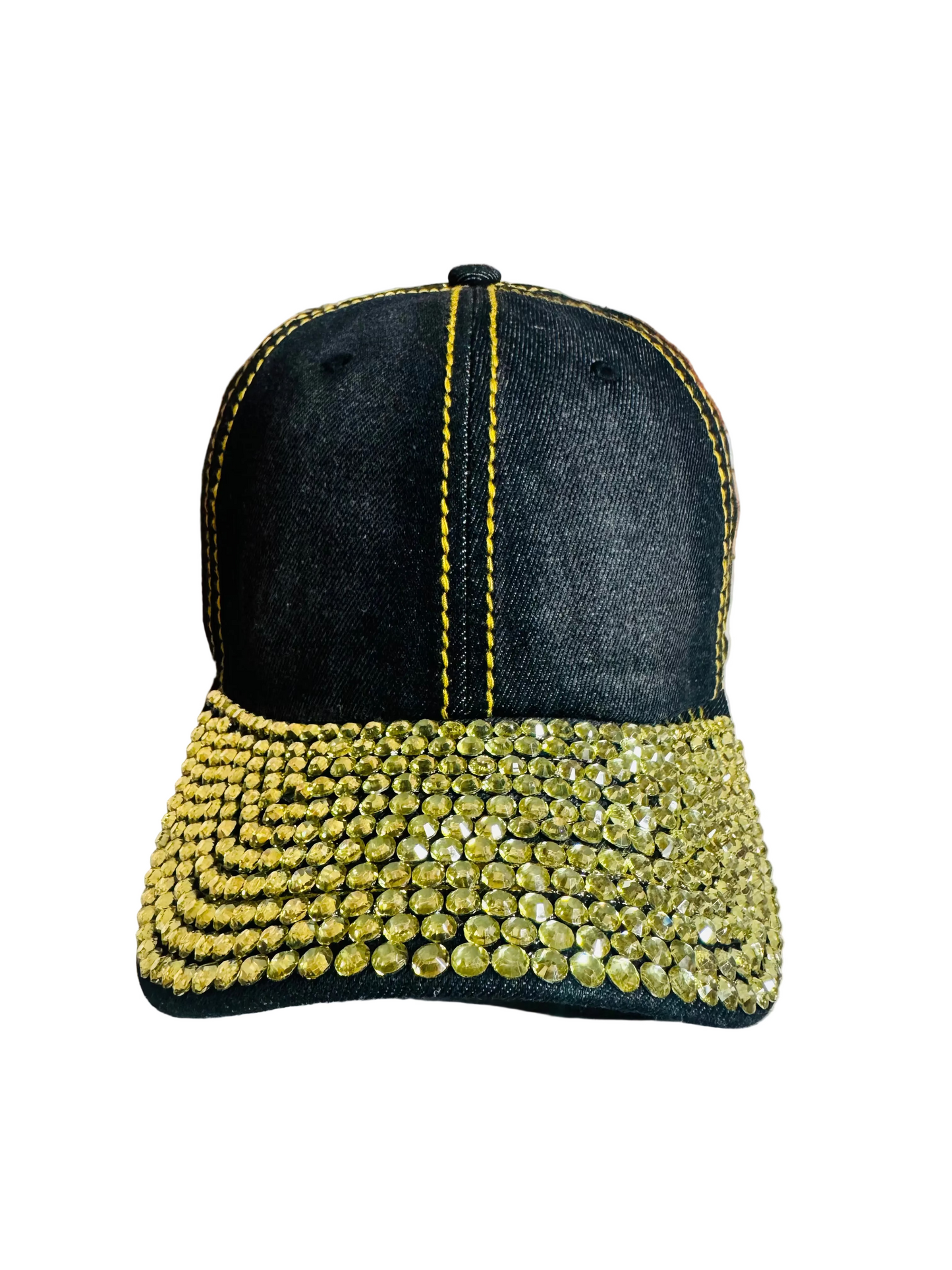 Luxe Black &amp; Gold Rhinestone Denim Cap
