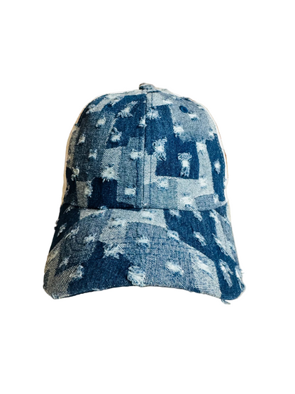 Patchwork Distressed Denim Trucker Cap