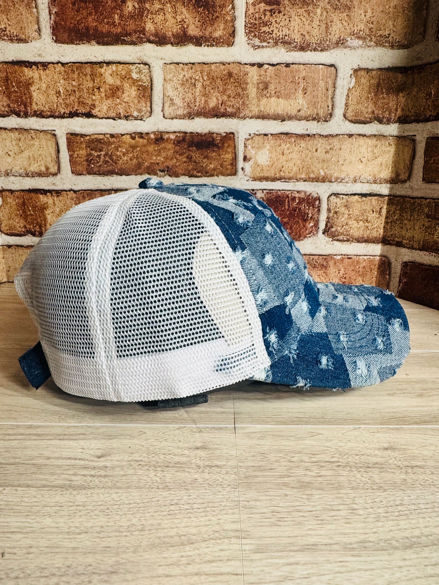 Patchwork Distressed Denim Trucker Cap