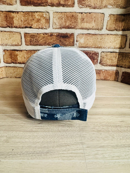 Patchwork Distressed Denim Trucker Cap