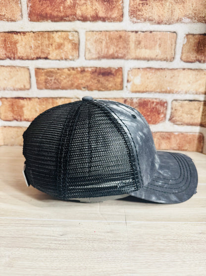Black  White Tie-Dye Trucker Hat