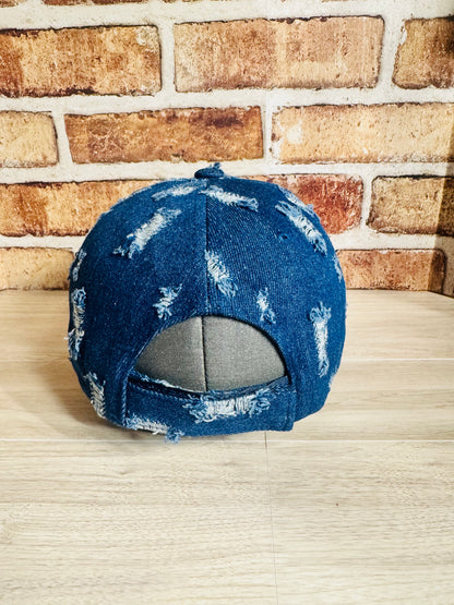 Distressed Dark Denim Baseball Cap