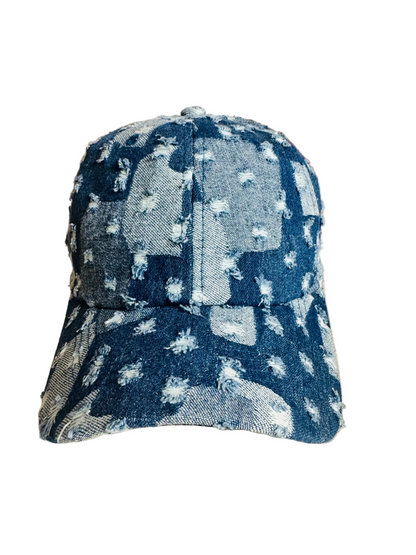 Patchwork Distressed Denim Baseball Cap