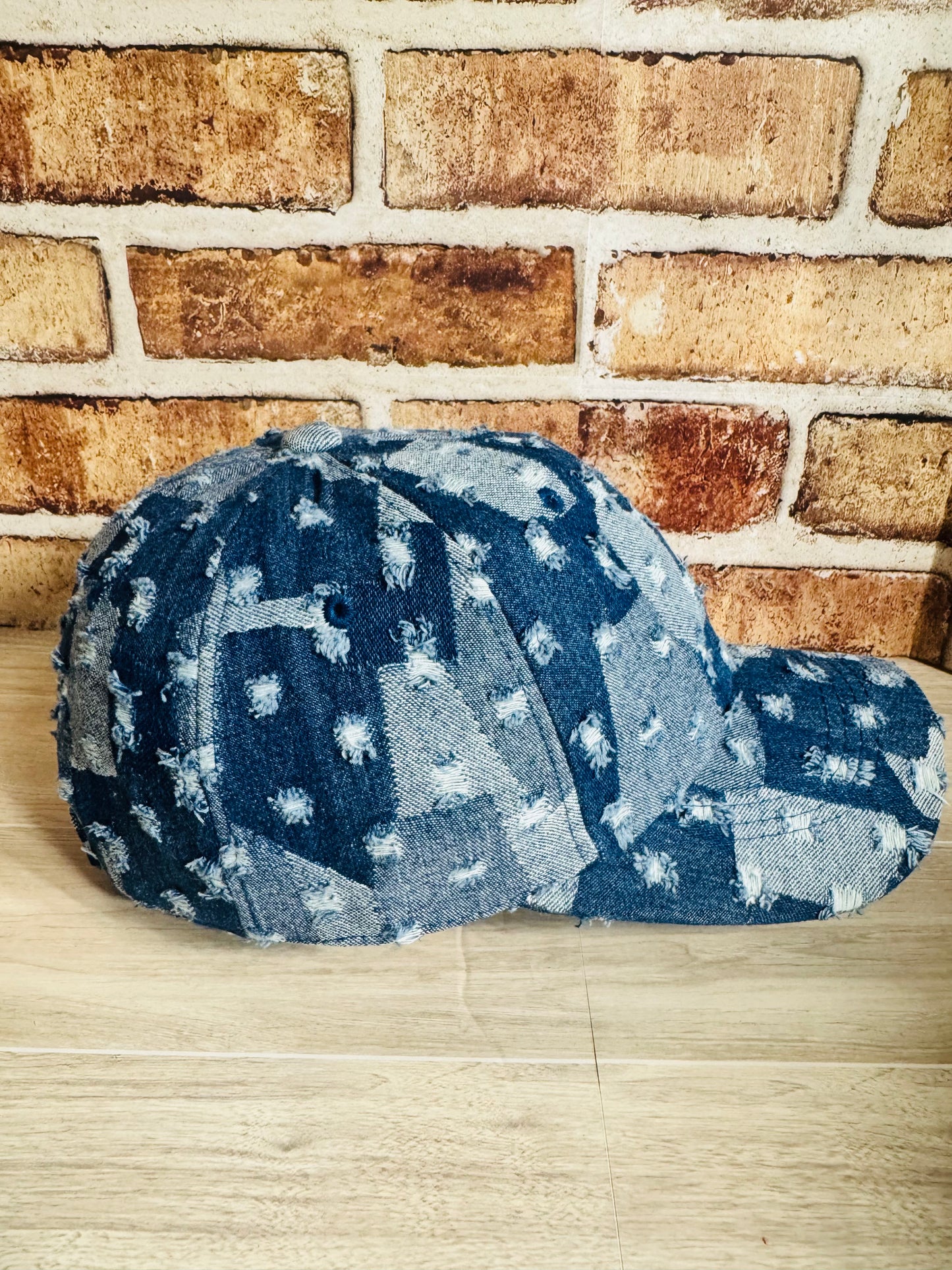 Patchwork Distressed Denim Baseball Cap