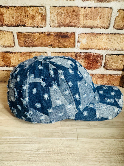 Patchwork Distressed Denim Baseball Cap