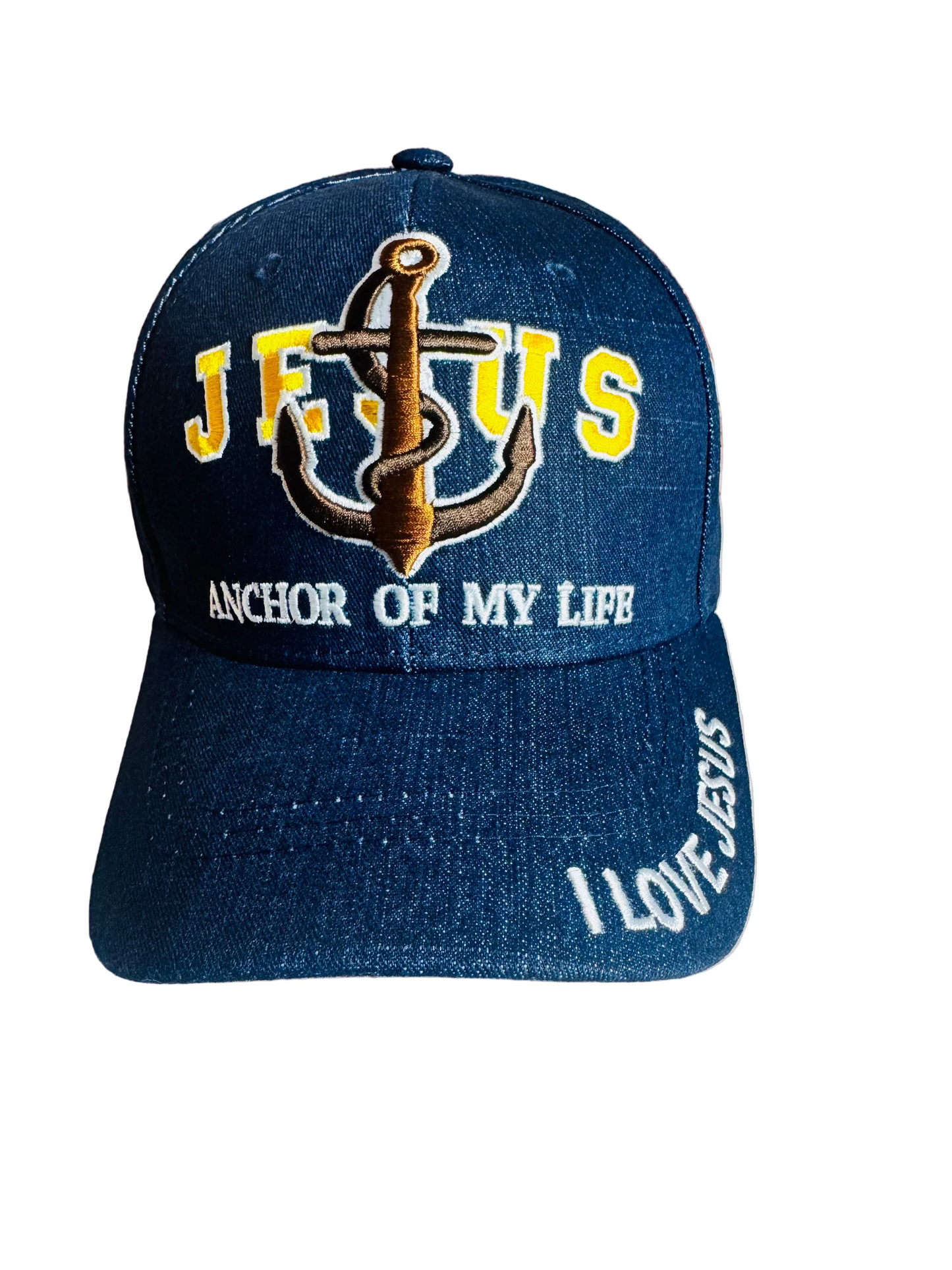 Jesus – Anchor of My Life Embroidered Faith Hat (Denim)