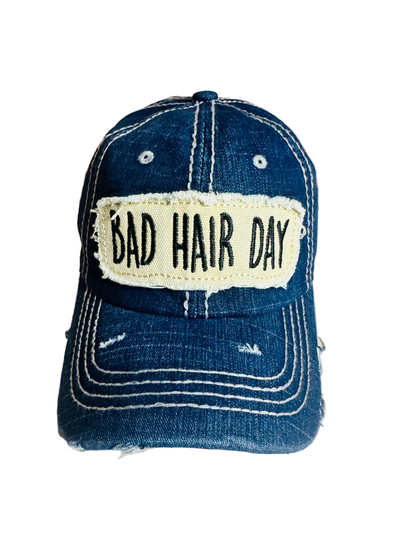 Bad Hair Day Distressed Denim Cap (DENIM)