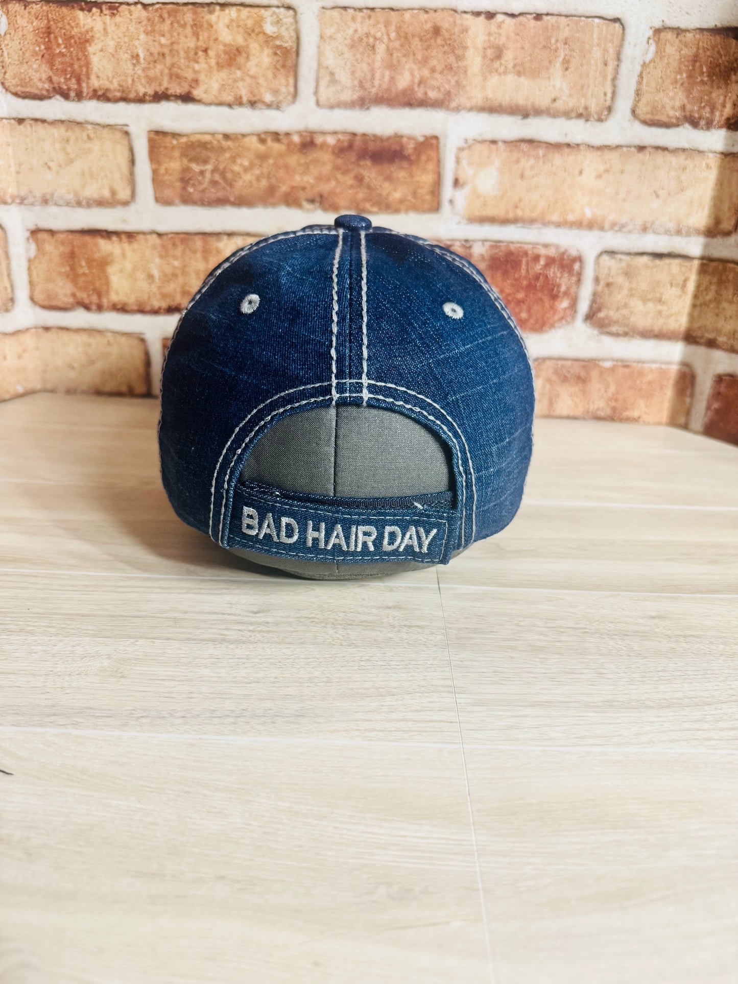 Bad Hair Day Distressed Denim Cap (DENIM)
