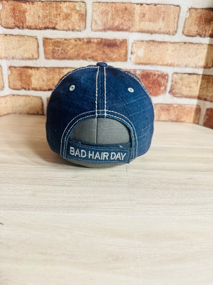 Bad Hair Day Distressed Denim Cap (DENIM)