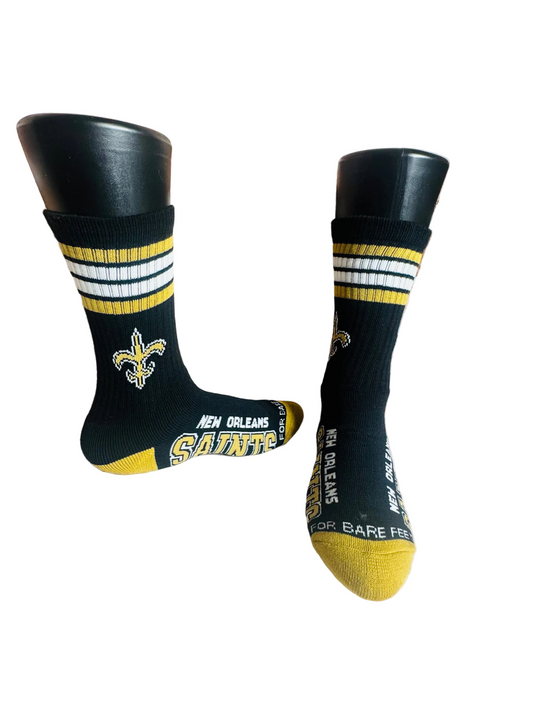 Striped Black & Gold Fleur De Lis Crew Socks