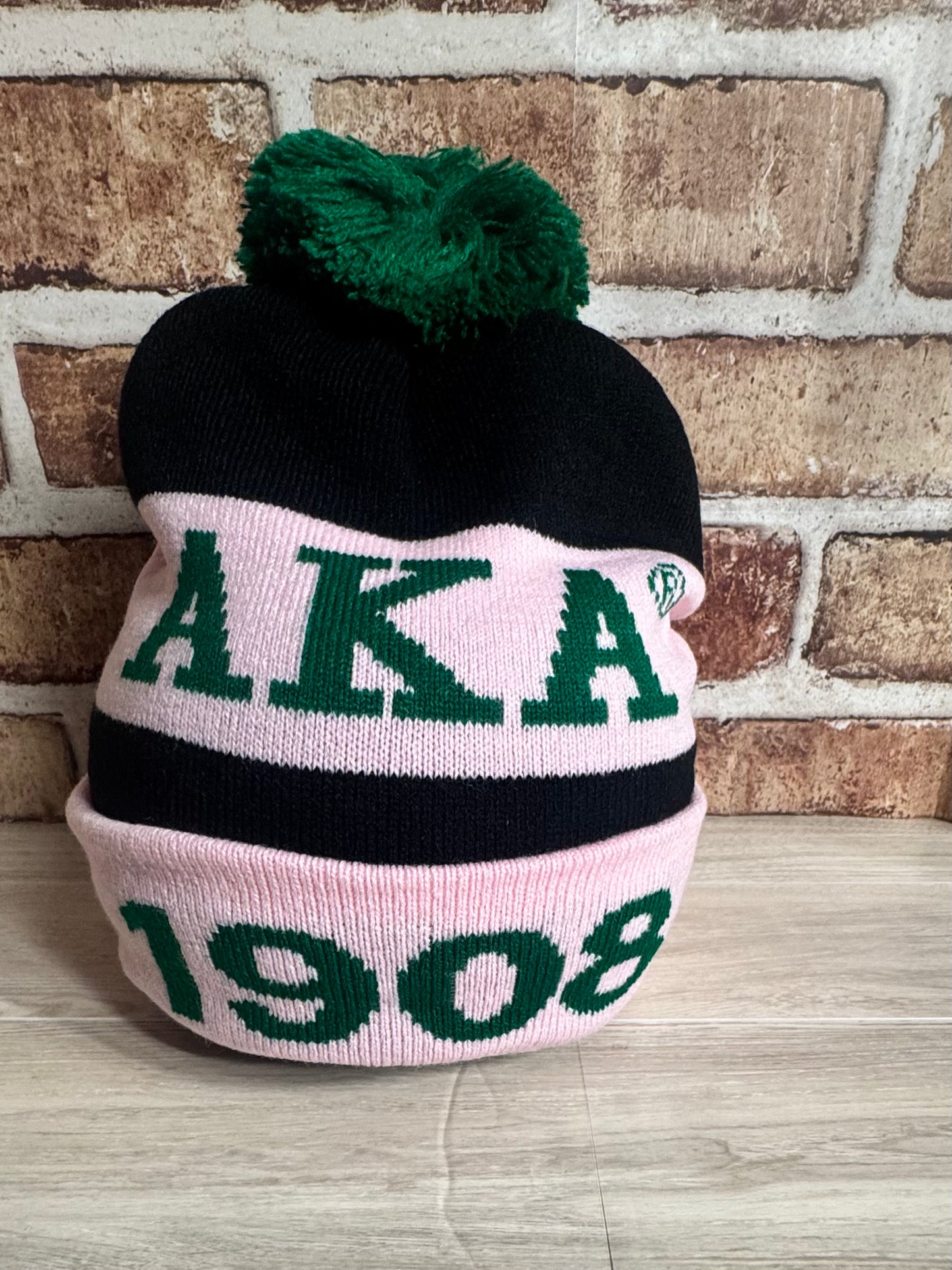 AKA 1908 Pink & Green Pom Beanie