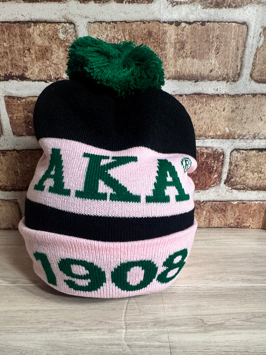 AKA 1908 Pink & Green Pom Beanie